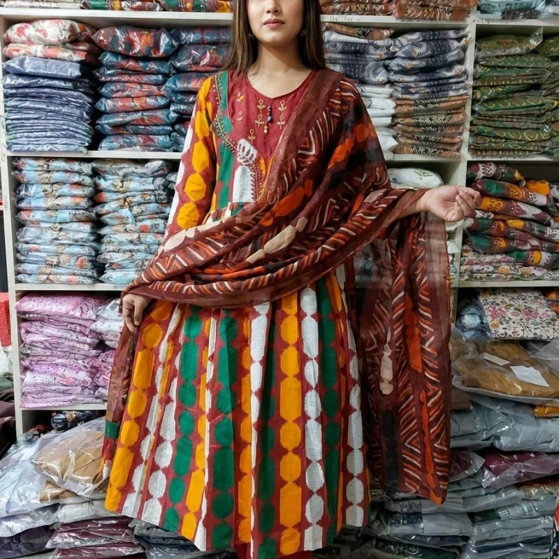 Premium Embroidered Cotton Gown Set